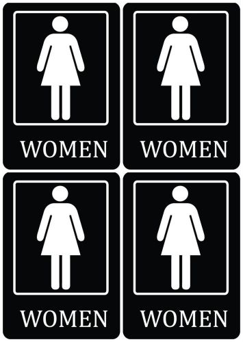 Four Black WOMEN Restroom Signs Bathroom Sign Work Place Separate Privacy New