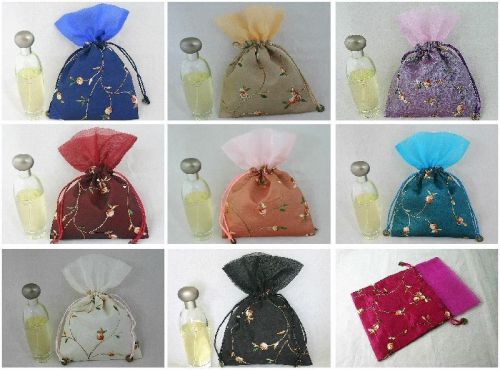 Lot of 10pcs Brocade Silk string Pouch Organza Voile C012 candy bag gift bag
