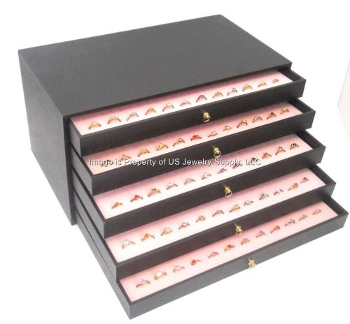 5 Drawer Pink 360 Ring Storage Organizer Jewelry Sales Cabinet Display Case