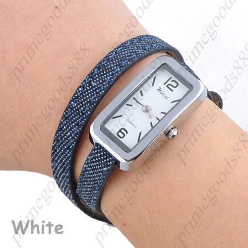 Wrap Around Synthetic Leather Nylon Analog Quartz Wrist Wristwatch Women&#039;s White