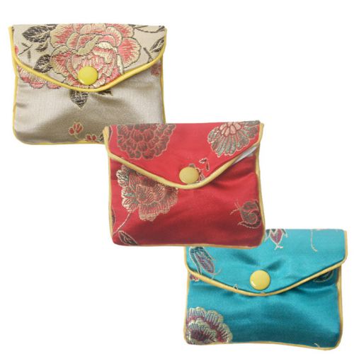 12Pcs Zipper Red/Yellow/Blue Brocade Pouch Purses Jewelry Coins Gift Bag