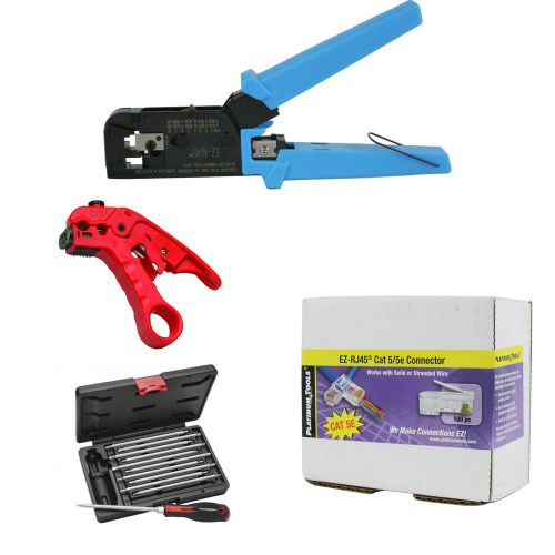 Platinum tools 100004c ez-rj45 crimper, cat 5/5e connectors, cutter, tool kit for sale
