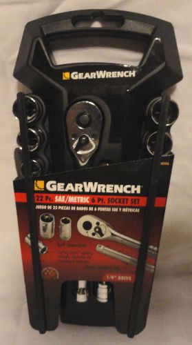 Gearwrench, 22 pc, 1/4&#034; drive 6 point sae &amp; metric socket set, new free ship for sale