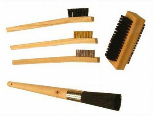 HAWK  5 Pc Brush Set Wood Handles Parts Ceaning, Stainless, Brass, nylon TZ6395