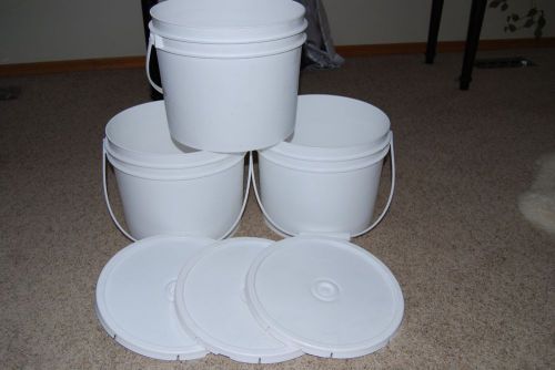 Lot Of 3 Food Grade Plastic Buckets, Lids, 3 Gallon, Heavy Duty Storage DOOMSDAY