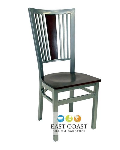 New Steel City Metal Restaurant Chair with Silver Frame &amp; Walnut Wood Seat