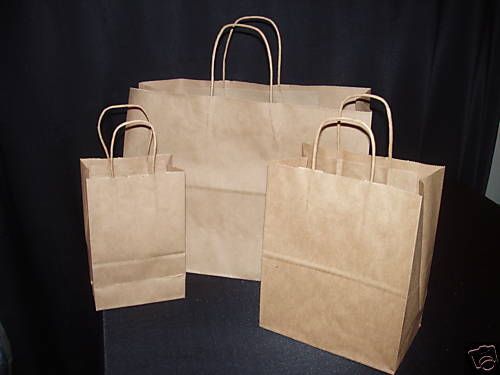 MIXED LOT 150 BROWN HANDLED PAPER RETAIL GIFT SHOPPING BAGS 3 DIFFERENT SIZES