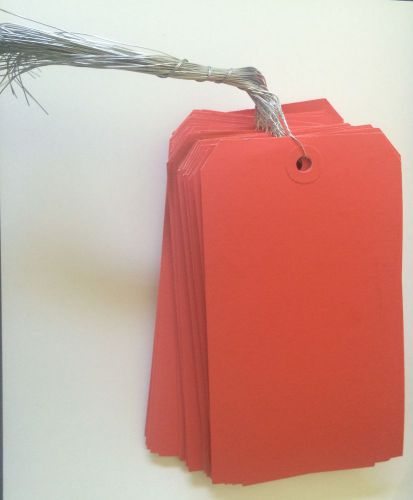 Red heavy cardboard tags with attached wires 3 1/8&#034; x 6 1/4&#034;  50 per order