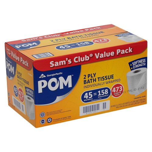 Pom bath tissue 2 ply 473 sheets 45 rolls for sale