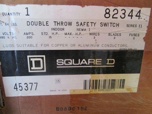 Square D 200 Amp Double Throw Safety Switch 480 V Cat 82344