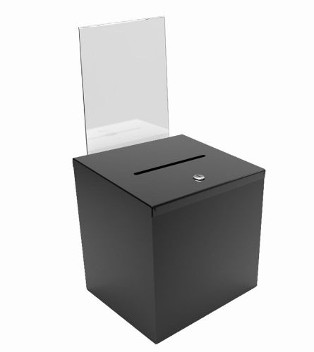10918-black+11460-2 Box, Metal Donation Suggestion Key Drop Fundraising w/Sign H