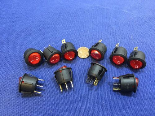 10 pcs ac 6a 250v red light on off spst round button boat car rocker switch b18 for sale