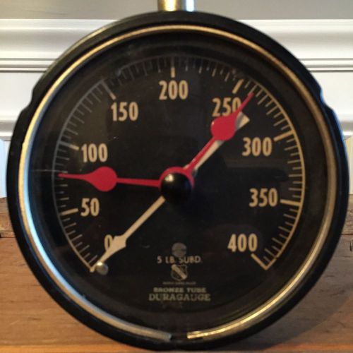Large 5&#034; ashcroft pressure gauge, bronze tube, vintage, brass, steam punk !! for sale