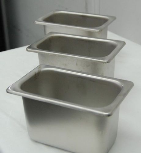 (3) Stainless Steel Buffet Steam or Cold Trays/Pans - 4 x 6 3/4 - 4 in Deep