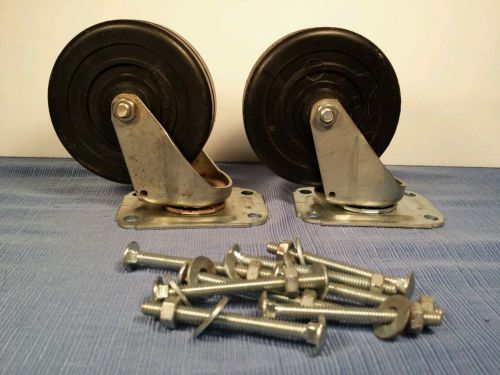 2 heavy duty (used) casters - ball bearing swivel - 4 1/2&#034; tall - 3 3/4&#034; wheels for sale
