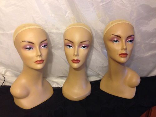Lot 3 16&#034;. mannequin head female wig/hat display used for sale