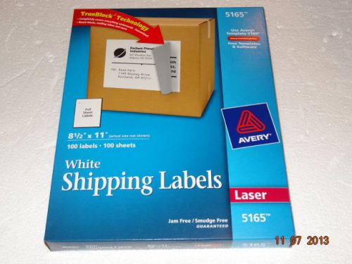 Avery® 5165 White Easy Peel Laser Shipping Labels; 8-1/2&#034;x11&#034;, 100/Box