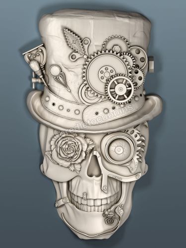 3d STL model CNC Steam Punk Skull for Router ArtCam