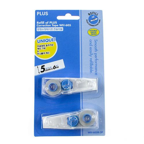 2 x Plus Japan Whiper MR Correction Tape Refills WH-605R-2P 5mm x 6m Refill