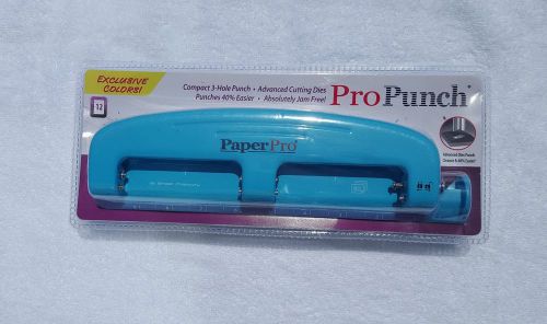 NEW Turquoise Blue Compact 3-Hole Punch; 12 Sheets; Locking Handle