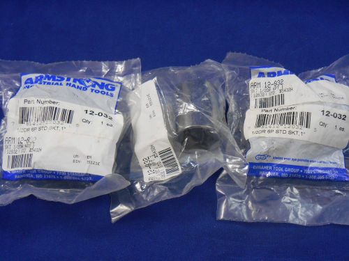 LOT of 3 NEW Armstrong 1&#034; Chrome Sockets 6PT 1/2&#034; Drive 12-032 12032 - Expedited