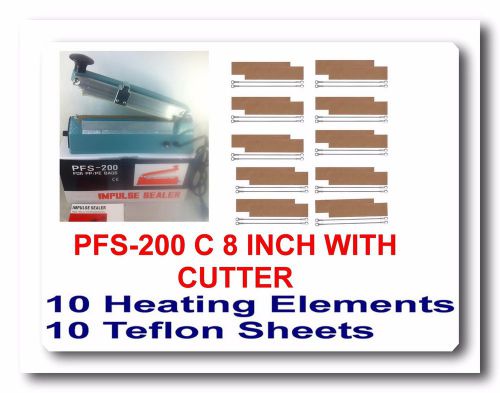 8&#034; hand impulse sealer with cutter + 10 sealing elements+10 teflon sheets for sale