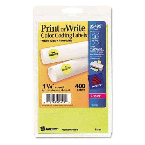 Avery Printable Removable Color-Coding Labels, 1 1/4&#034; Dia, Neon Yellow, 400/pack