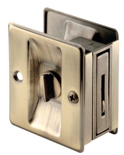 Prime-Line Products N 6774 Pocket Door Privacy Lock with Pull, Antique Brass