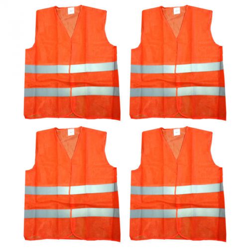 4x ORANGE Neon Safety Vest W Reflective Strips High Security Visibility BN-64187