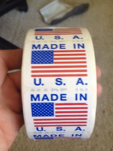 1000 Made in USA American Flag Labels Stickers Roll  2&#034;X1.5&#034;
