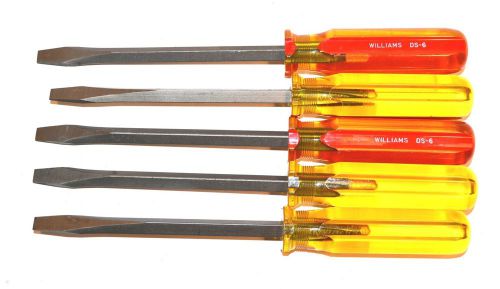 5 NOS Williams USA 5/16&#034; x 6&#034; blade STANDARD/SLOTTED TIP SCREWDRIVER #DS6