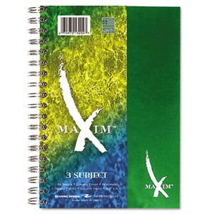 Maxim Notebook, College Rule, 6 1/2 x 9 1/2, 3 Subject, 138 Sheets, Assorted