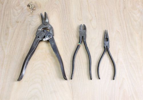 Vintage 3 Pliers Set Wire Cutter, Long Nose Pliers,  Hitco Snips Pliers