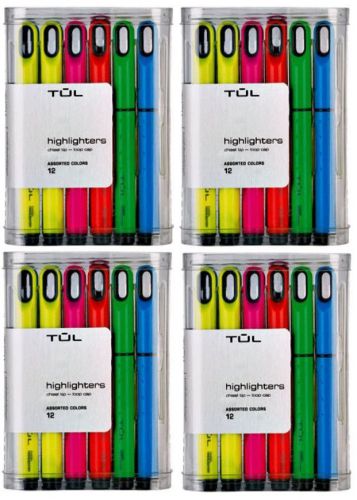 4 x TUL Desk-Style Chisel Tip Highlighters 4 x 12 Colored Highlighters Free Ship