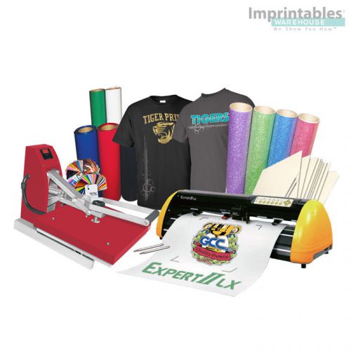 Gcc expert ii lx vinyl cutter &amp; red press package and heat transfer supplies for sale