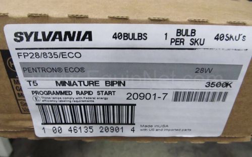 NEW Box (40) Sylvania FP28/835/ECO 28w T5 3500K Miniature Bi-Pin Base 20901