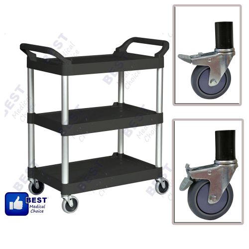 Commercial Black Three Shelf Utility Cart / Bus Cart Kitchen Hotel Janitorial