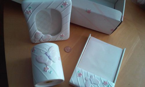 3 Piece Ceramic Butterfly Desk Set, New in Original Butterfly Gift Box