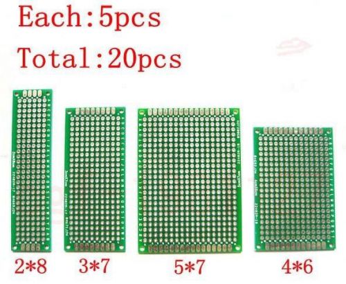 20Pcs Double-Side Prototype PCB Board, 2x8 3x7 5x7 4x6 cm, Each 5Pcs