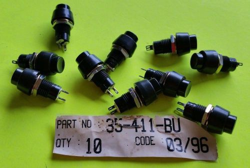 SPST Push Button Momentary Switch GC-35-411-BU  2-Prong, Black, Lot of 10  * NOS