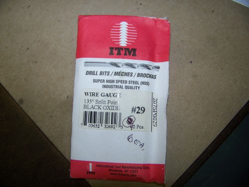 Itm drill bit wire gauge 135 degree split point black oxide # 29 6 ea. new for sale