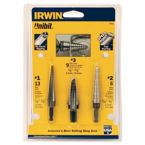 Unibit 3 pc step drill sets - shank size : 1/4&#034;, 3/8&#034; bright finish for sale