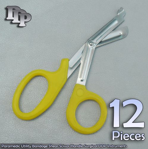 12Pcs Paramedic Utility Bandage Shear Scissor7.25&#034;Yellow Handle Surgical DDP Ins