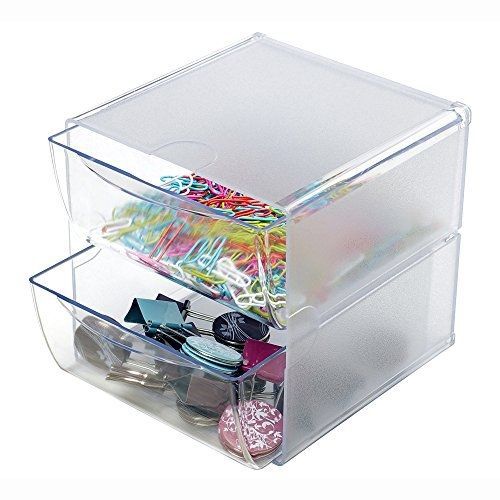 Deflecto Stackable Cube Organizer, 2 Drawers, Clear (350101)