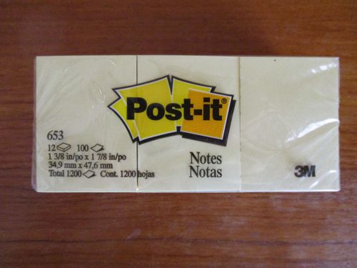1200 Post-it Notes 1 3/8 X 1 7/8&#034; Canary Yellow 12-Pads of 100 in a NEW Pack