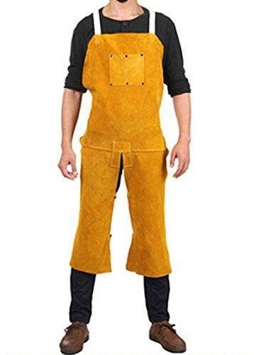 Joyutoy 43-inch by 25-inch yellow cowhide split leather welding bib apron with for sale