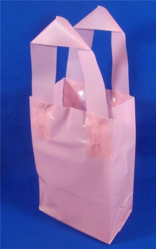 100 Qty. Pink Frosted Design Plastic Retail Shopping Bags w/ Handles 5&#034; x 3&#034; x7&#034;
