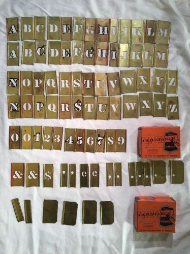 Reese&#039;s adjustable brass stencils huge lot of 83 pieces .75&#034; letters &amp; numbers for sale