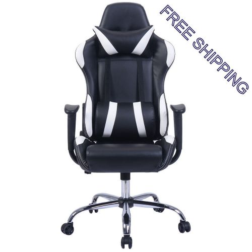 Black and white gaming chair office chair race computer game adjustable,FreeShip