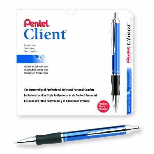 Pentel Client Retractable Ballpoint Pen, Medium Line, Blue Barrel, Black Ink,